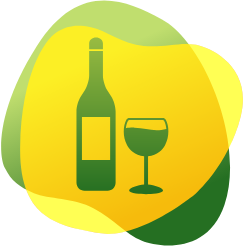 Icon of a glass of wine and a cup of coffee as avoiding caffeine and alcohol can prevent bloating