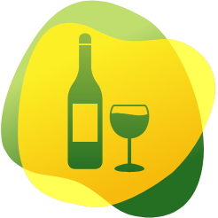 Icon of a glass and bottle of wine to illustrate high consumption of alcohol